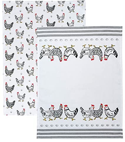 SPOTTED DOG GIFT COMPANY - 2er Set Küchentücher Baumwolle Geschirrtücher Trockentücher Küche 50 x 70 cm, mit Huhn Motiv, Hühner Geschenke für Hühnerliebhaber Frauen Männer Damen