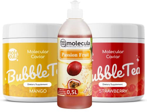 Set de Bubble Tea - fraise et mangue, sirop de fruit de la passion, tasses et pailles