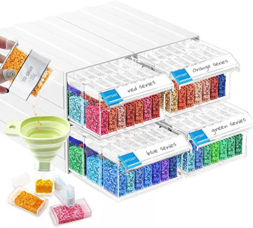 ARTDOT 5D Diamond Painting Zubehör Boxen, 140 Stück Diamant Painting Aufbewahrungsbox mit Koffer Trichter Stickers