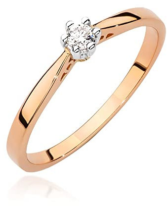 Bague de fiançailles solitaire pour femme - Or rose 585 14 carats - Diamant naturel véritable