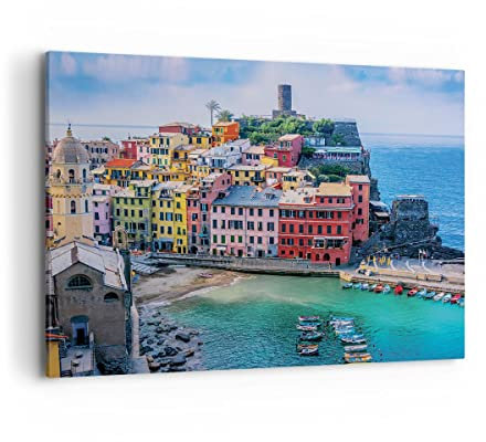 ARTTOR Bilder auf Leinwand 100x70cm Leinwandbild Farben Gebäude Italien Groß Wanddeko Bild Schlafzimmer Küche Deko Wandbilder Dekoration Wohnzimmer Wall Decor Canvas Wand Kunstdruck Art AA100x70-5015