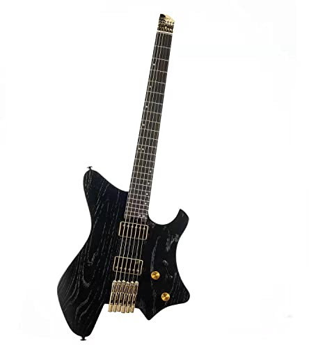 EART GW2-Pro Headless E-Gitarre, fester Steg für Reisen, geröstete Esche, solider Korpus, Wengehals, Trans White/Natural/Solid Black (GD)