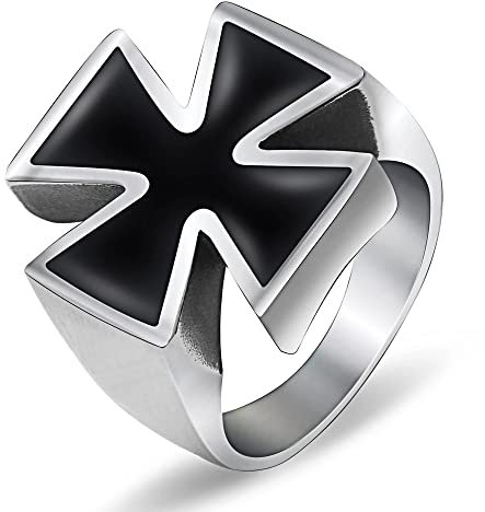 BlackAmazement 316L Edelstahl Ring Celtic Iron Cross Eisernes Kreuz silber schwarz emailliert Heavy Metal Biker Herren (71 (22,6))