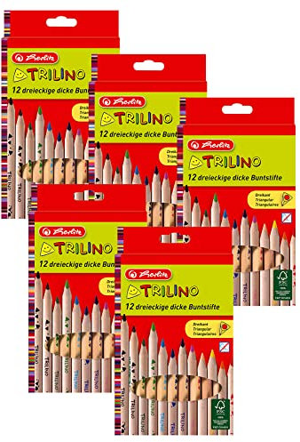 Herlitz 10412062 Trilino Buntstifte 12er Dreikantbuntstifte aus FSC Holz (5er Pack)