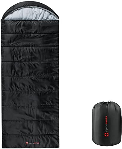 Alpine Swiss 0 °C (32 °F) Schlafsack Leicht Wasserdicht mit Kompressionssack Erwachsene Alle Jahreszeiten Camping Wandern Rucksackreisen Reisen Outdoor Indoor Schwarz