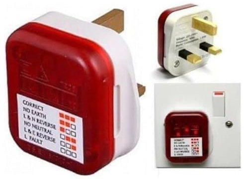 Mr. Gadget's Solutions Mains Power Socket Tester Checker Polarity/Earth/Wiring Plug 13A, red and white