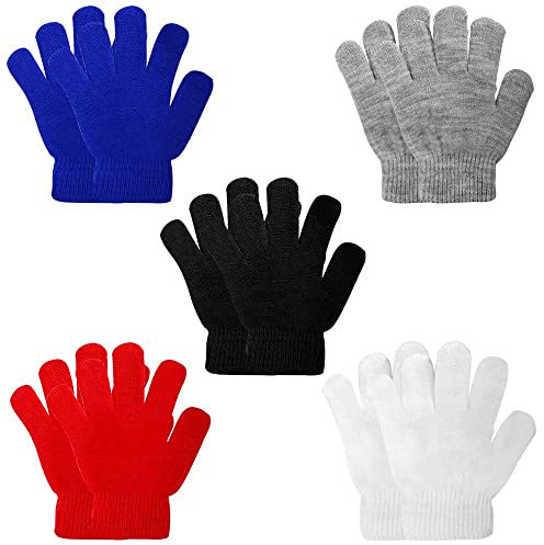 Defrsk 5 Paar Kinderhandschuhe Strickhandschuhe Handschuhe Kinder Winterhandschuhe Fingerhandschuhe für 5-12 Junge Mädch
