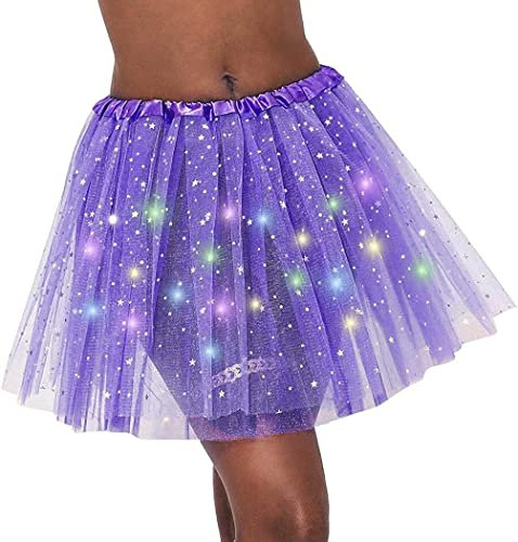 Ruiuzioong Gonna Luminosa Bambina LED, Gonna Tulle per Bambina, Paillettes con Luci A LED Luminosi, Vestito Carnevale Bambina, Vestito Halloween Balletto Principessa (Viola)