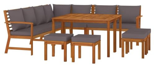 vidaXL Garten Essgruppe 11-TLG., Gartenmöbel Set mit Kissen, Gartengarnitur Sitzgruppe Modulares Design, Lounge Sofa Bank Tisch, Massivholz Akazie