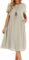Lpecmin Womens Summer Dresses Casual Short Sleeve Round Neck Midi A Line Cotton Linen Sundress with Pockets(Khaki-01, Small)