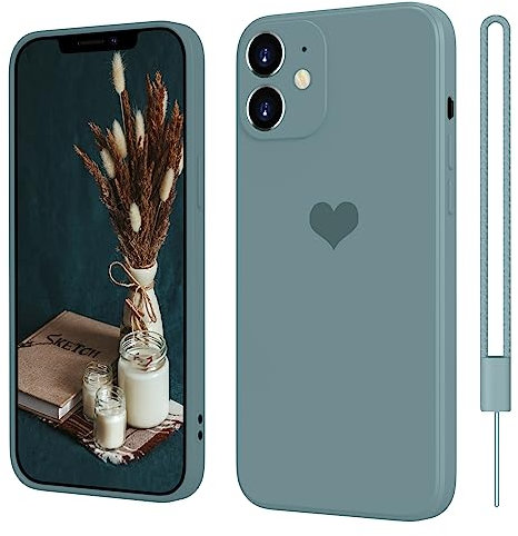 SupVict iPhone 12 Mini Hülle Silikon Case mit Herz, Hanyhülle iPhone 12 Mini Ultra Dünn mit Microfiber, Kratzfeste Rundumschutz Case Stoßfest Slim Schutz Hülle für iPhone 12 Mini 4.7'' Kühl Grau