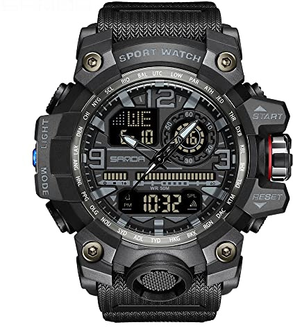 AIMES Montres pour hommes, montres de sport de plein air étanches, montre militaire tactique pour hommes, montre analogique numérique, date, alarme, chronomètre, multifonctions, tactique, grand cadran