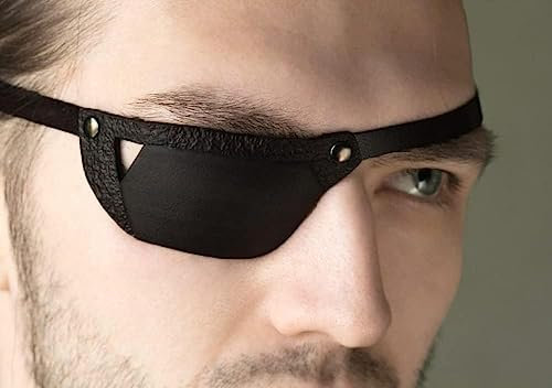 RAHBI Cache-Oeil, Cache-Oeil Pirate, Cache-Oeil rétro en Cuir PU, Accessoires de Costumes médiévaux réglables (Noir,L)
