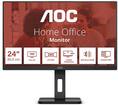AOC 24E3QAF - 24 Zoll Full HD Monitor, Lautsprecher, höhenverstellbar (1920x1080, 75 Hertz, VGA, HDMI, DisplayPort) schwarz