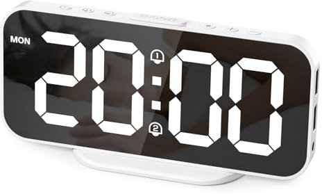 HOMVILLA Despertador Digital Pantalla LED Espejo Clara Grande Alimentación por Cable USB Eléctrico, Reloj Despertador Digital Brillo Regulable con Snooze, 2 Puertos de Carga USB, Incluye Adaptador