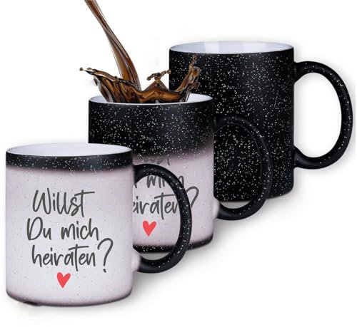Zaubertasse Willst Du mich heiraten? - Farbwechseltasse mit Glitzerpartikeln - Magic-Thermo-Effekt