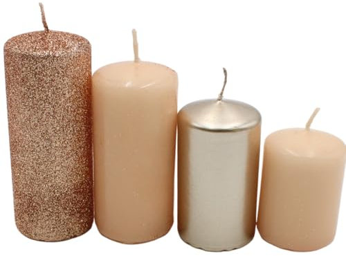 Gestufte Stumpenkerzen, Adventskerzen, Adventskranzkerzen, in Nude/Cappuccino, 4 Größen - H 5-10 cm, Ø je 4 cm, 280 gr