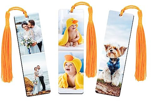 Personalisiertes Foto-Lesezeichen mit Quaste, individuelles Foto-Farbbild und Text-Lesezeichen für Freundin, Freund, Lehrer, Familie, Haustiere, Geburtstage, Weihnachten (9,4 x 3 cm, 1 Foto)