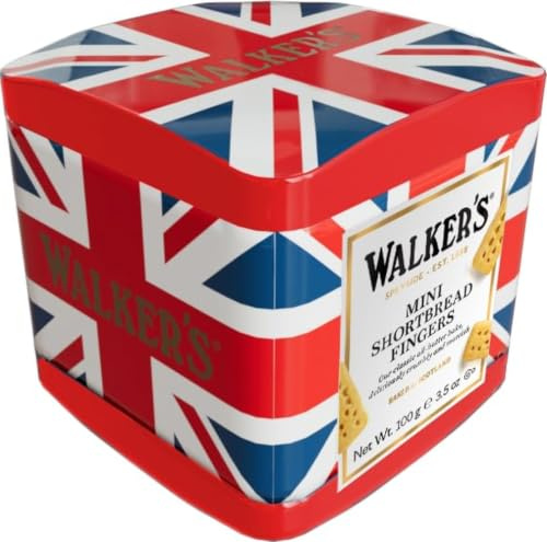 Walker's Shortbread Mini Fingers Union Jack Tin, Scottish Biscuits, 100g | Traditional All-Butter Scottish Recipe, Mini Shortbread Fingers Shape, Union Jack Reusable Tin, Perfect for Gifting & More