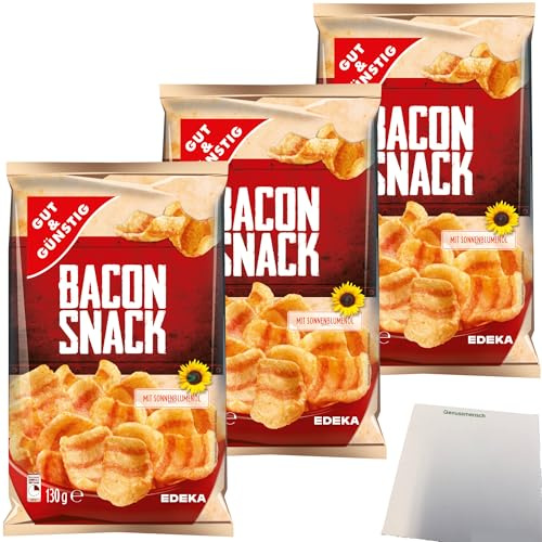 Gut&Günstig Bacon Snack herzhafter Knabberspaß 3er Pack (3x130g Packung) + usy Block