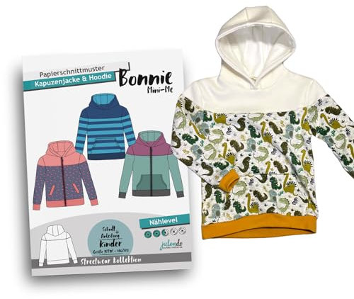 JULENDO Schnittmuster Kinder Zipperjacke oder Hoodie Bonnie Mini-Me Gr. 92/98 bis 164/170 | Papierschnittmuster für Kinder mit Nähanleitung