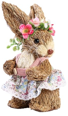 Statue de lapin de Pâques | Figurine de lapin en paille | Décoration de lapin sur le thème de Pâques, figurine de lapin de salon, décoration saisonnière de Pâques pour extérieur et intérieur pour