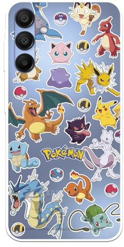 Schutzhülle kompatibel mit Samsung Galaxy A15 5G, offizielle Pokémon-Sticker und Pokeball zum Schutz Ihres Handys. Flexible transparente Silikonhülle mit offizieller Pokémon-Lizenz