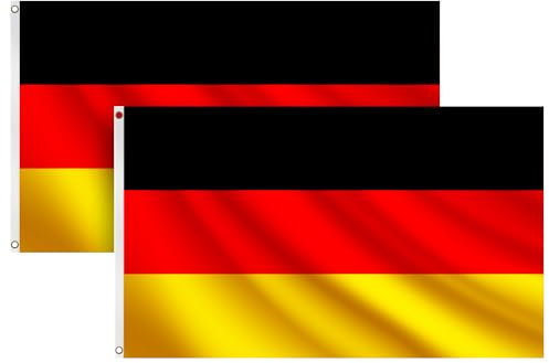 COCOSY 2 Stück Deutschland Fahne - 90 x 150 cm 100% Polyester Deutschland Flagge mit Messing-Ösen - Wetterfeste & Langlebige DE Germany Deutsche Flagge für Sport & Feierlichkeiten
