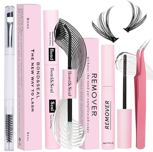 Qiveaory Cils Individues Lash Bond et Seal Kit 4 Pièces Mascara Bricolage avec Colle de Cluster de Mascara Imperméable à l'eau 72 Heures de Fixation et d'étanchéité Mascara Remover