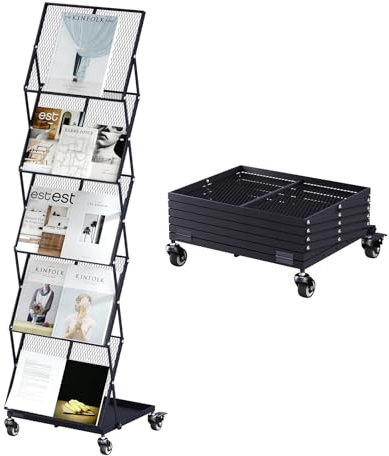 Nisorpa Foldable Magazine Display Racks 5-tiers A4 Brochure Leaflet Display Stand Portable Exhibition Book Literature Holder, Floortanding, Angle Adjusted for Trade Show,Exhibitions,Office,Events