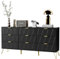 UEV Commode avec 9 Tiroirs 150cm, Meuble Rangement Chambre, Motif Ligne, Style Scandinave, Manches et Pieds en Couleur Dorée, pour Salon, Chambre, Bureau, 150 x 34 x 74 cm, Noir