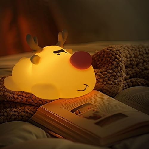 Nachtlicht Kinder Hirsch Nachtlampe - Rentier Lamp Dimmbar Timer, Touch-Steuerung Silikon Nachtlicht Baby, Animal LED-Lampe mit USB-Aufladung, Niedliche Kawai Lampe, Cute Nachtlicht Kinderzimmer Deko
