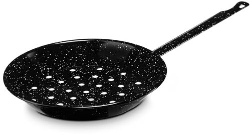 briebe Sartén Castañera Inducción 26 cm Asar Castañas, Acero Esmaltado, Apta para Vitrocerámica, Fuego, Gas, Horno, Levante Negro Jaspeado