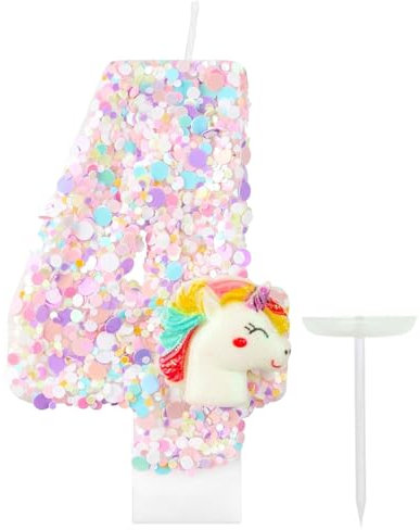 Ronoza Pailletten Einhorn Geburtstagstorte Tortendeko - Zahlen 4 Geburtstagskerze für Torte