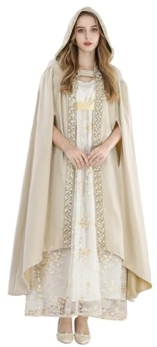 Fiamll Mittelalter Umhang Damen Kapuze Mantel mit Manschette Einfarbige Trenchcoat Renaissance Vampir Umhang Cape Halloween Kostüm