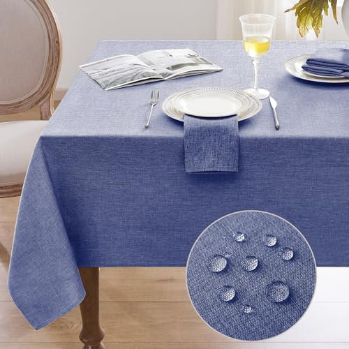 Softalker abwaschbare Tischdecken Blau 320x140 cm Tischdecken aus Leinenoptik Tischtuch abwischbare wasserabweisende Gartentischdecke Rechteckig Gross Tablecloth für Herbst Outdoor, Einschulung, Party