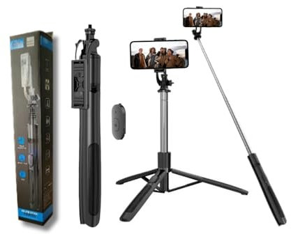 Trípode con Mando Bluetooth y Control Remoto – Trípode Móvil Antivibración 360°, Palo de Selfie para Móvil iPhone/Android, Mini Trípode iPhone Ajustable y Estabilizador Ligero