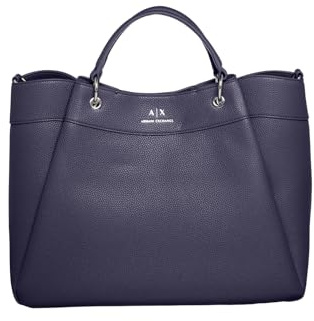 Armani Exchange Women's Essential, Wave, front logo shopping bag, Blue, one size