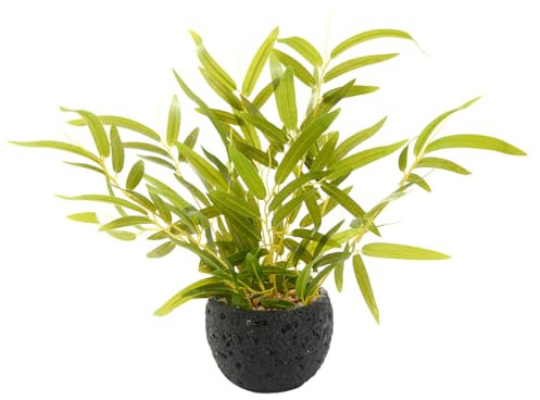 Giftale 12.8 Artificial Bamboo Leaves Plant in Black Lava Cement Pot Lucky Bamboo Tree Faux Bonsai for Indoor Home & Office Decor Fake Money Tree Silk Branch Tree Propagation Station for Desk