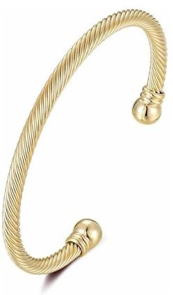 4mm Gold Twisted Torque Ball Bracelet, 8-Inch, 20g, Gold Plated - Bling King London