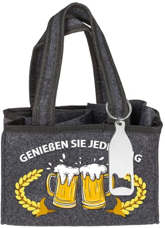 KGDUYC Sac à main pour hommes avec porte-bouteille et décapsuleur, sac à main en feutre de haute qualité, peut contenir 6 bouteilles de bière, cadeau de fête des pères pour la fête des hommes (gris)