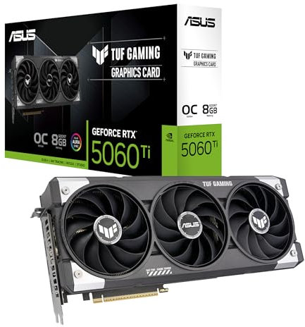 ASUS TUF Gaming NVIDIA GeForce RTX 5060 Ti OC Edition, Scheda Grafica Gaming da 8 GB GDDR7, 128 Bit, PCIe 5.0, 1 HDMI 2.1, 3 DisplayPort 2.1, Software GPU Tweak III, Nero, TUF-RTX5060TI-O8G-GAMING