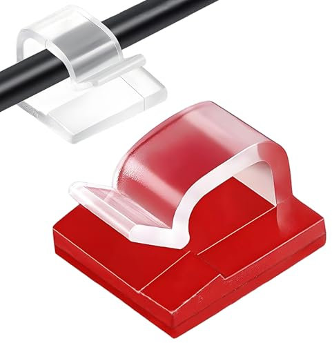 Xinpinzhou 60pcs Adhesive Cable Wire Clips, Clear Transparent Small Flat Outdoor Mounting Extension Cable Management Wire Cord Holder for Car, Wall, Ethernet Cable