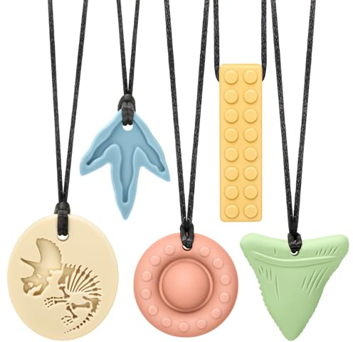 CLDY Kaukette für Kinder,5 Stück Sensorische Kauketten,Beißring aus Silikon | Beisskette für Kinder, Autismus-Spielzeug für Jungen und Mädchen, Perfekt für Kinder mit ADHS, Beißende, Fingernägel Kauen