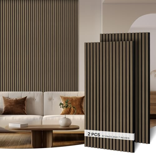 AKK-ART Acoustic Wall Panels 2400x600mm-1.44m² Folding Wooden Slat Wood Wall Panels,Decorative & Sound Absorbing Wood Acoustic Panels for Home Living Room Bedroom(Brown Oak+L)