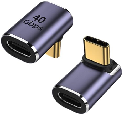 USB C 90 Degree Adapter 2Pack, 100W 40Gbps Right Angle USB C Adapter | Type C Male to Female Connector, 8K@60Hz Video, L Shape Right Angle for iPhone 17e, MacBook Pro, Steam Deck, Switch, Laptop
