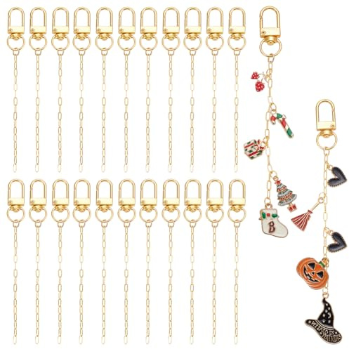 UNICRAFTALE 60er Set Schlüsselanhänger Bastelset Mit Goldfarbenen Anhängern Clips Und Verlängerungsketten DIY Schmuckbedarf Für Kreativprojekte Und Feiertagsgeschenke 11,5cm Länge