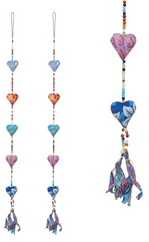 Set of 2 Door Hanging 5 Heart String Wall Tassels Hangings Home Decor(30) | Door Hanging Handmade Fabric Heart Home Decor Wall Decor Boho Indoor Outdoor Entryway for Indian Traditional Festival Gift