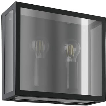 EGLO LED Wandleuchte außen Alamonte Smoke Außenlampe | 2-flammig mit Rauchglas, Außenleuchte Hauswand, Outdoor Wandlampe aus Stahl und Glas in Schwarz, E27 Fassung, IP44