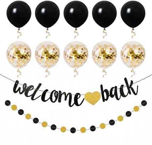 Welcome Back Deko und Welcome Home Deko Set mit Girlande, Banner und Konfetti Luftballons für Familientreffen, Feiern, Geburtstage und festliche Veranstaltungen